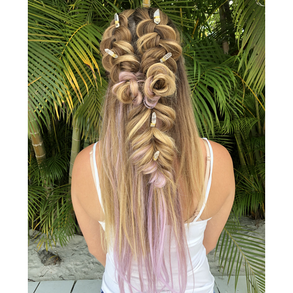 Facebook Live 2 Braided Downstyle Tutorials Festival Bridal How To Shayla Robertson @samirasjewelry Hairdo USA Extensions Pink Pewter