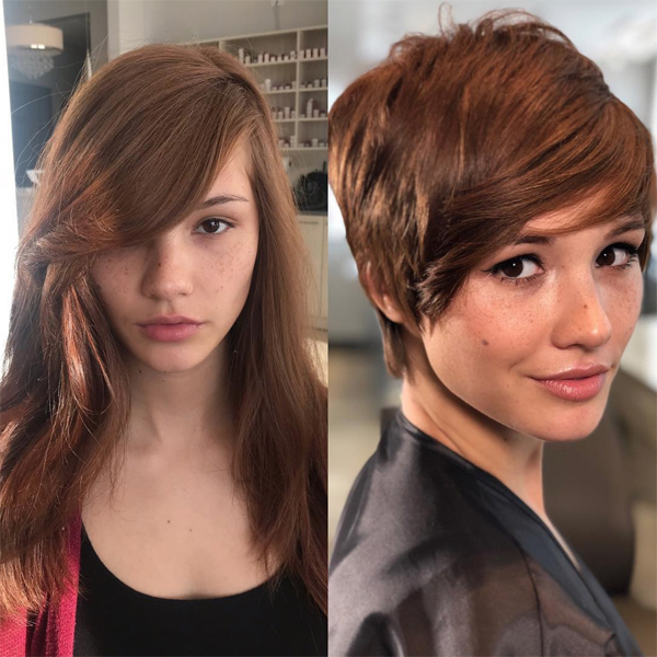 long pixie cut transformation side swept bangs Emily Anderson emilyandersonstyling