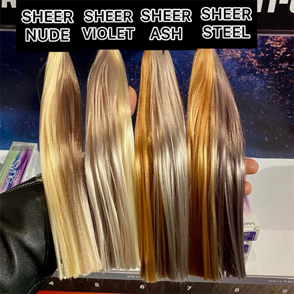 Matrix Sheer Acidic Toners Color Swatches Sheer Nude Violet Ash Steel Tones