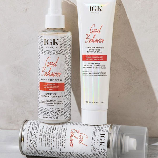 IGK Hair Good Behavior Smoothing Spirulina System Smoothing Treatment Spray and 4-In-1 Prep Spray and Blowout Balm