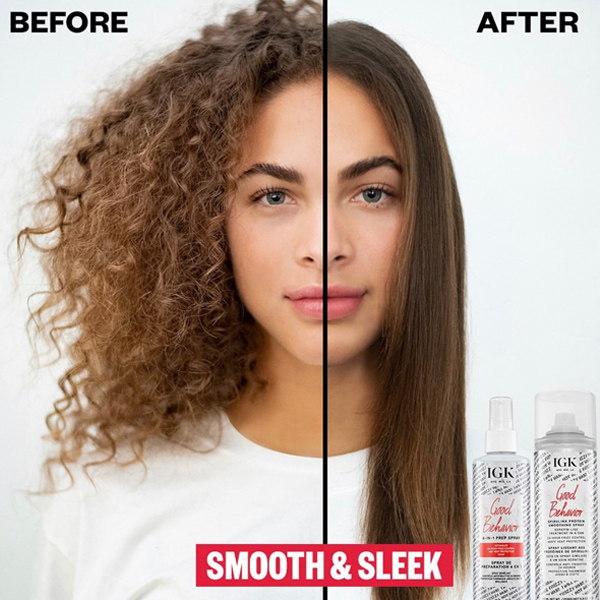 IGK Hair Good Behavior Smoothing Spirulina System Smoothing Treatment Spray and 4-In-1 Prep Spray
