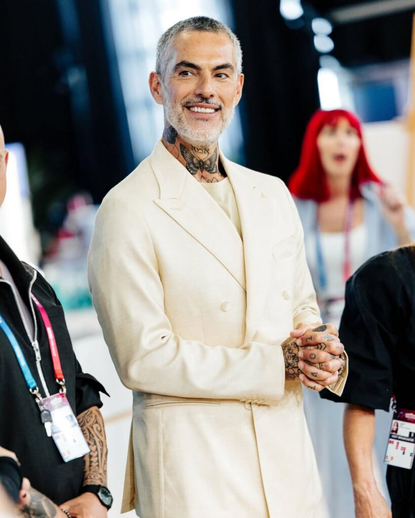 Antonio Calero, Moroccanoil Global Creative Director and Eurovision Hair Creative Director, backstage inside Moroccanoil’s “Bubble” at Eurovision 2026 in Vienna, Austria.
