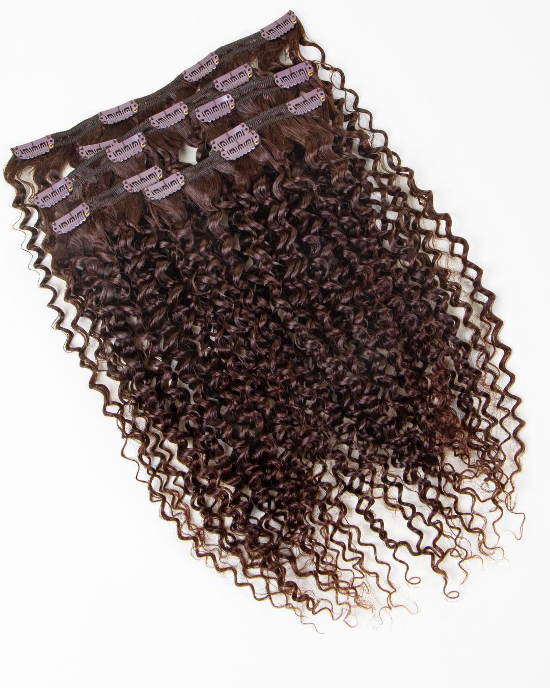 Deep Spiral Pro 7 Clip-In extensions featuring defined 3C to 4A curl texture