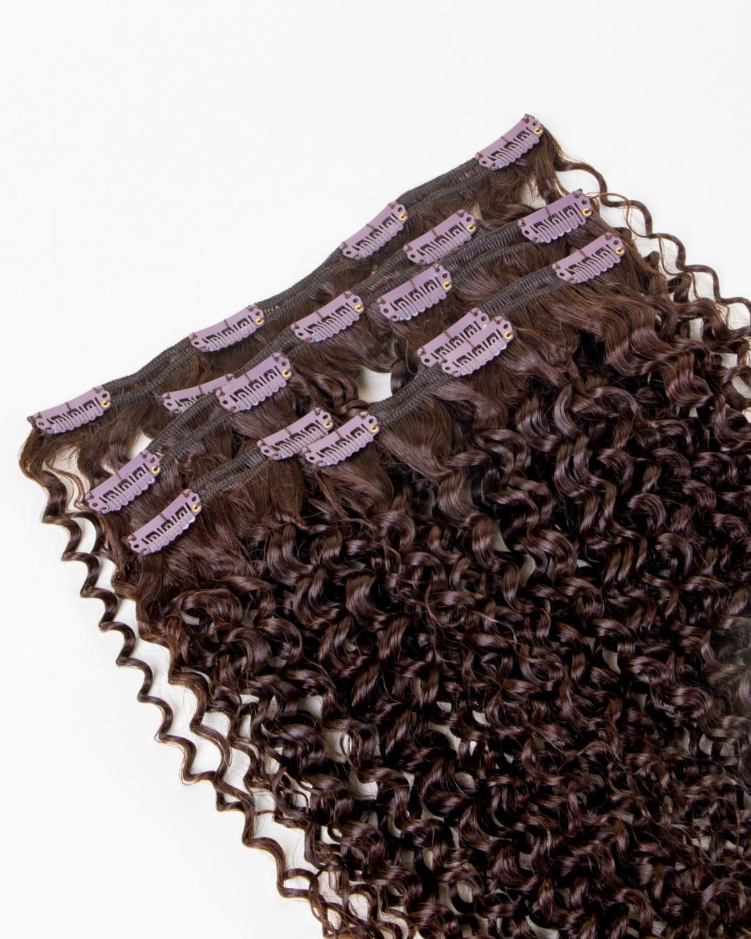 Deep Spiral Pro 7 Clip-In extensions featuring tightly coiled textured curls