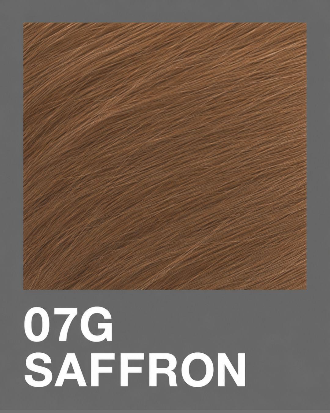 Redken Shades EQ Gloss 07G Saffron swatch featuring a rich golden brunette hair color.