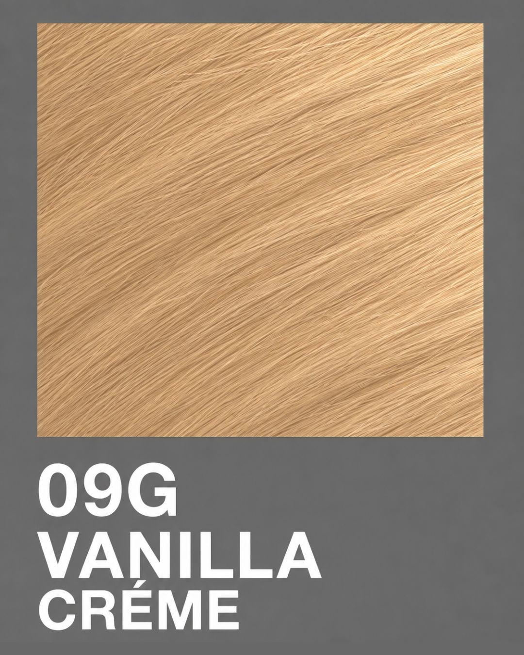 Redken Shades EQ Gloss 09G Vanilla Crème swatch featuring a soft golden blonde hair color.