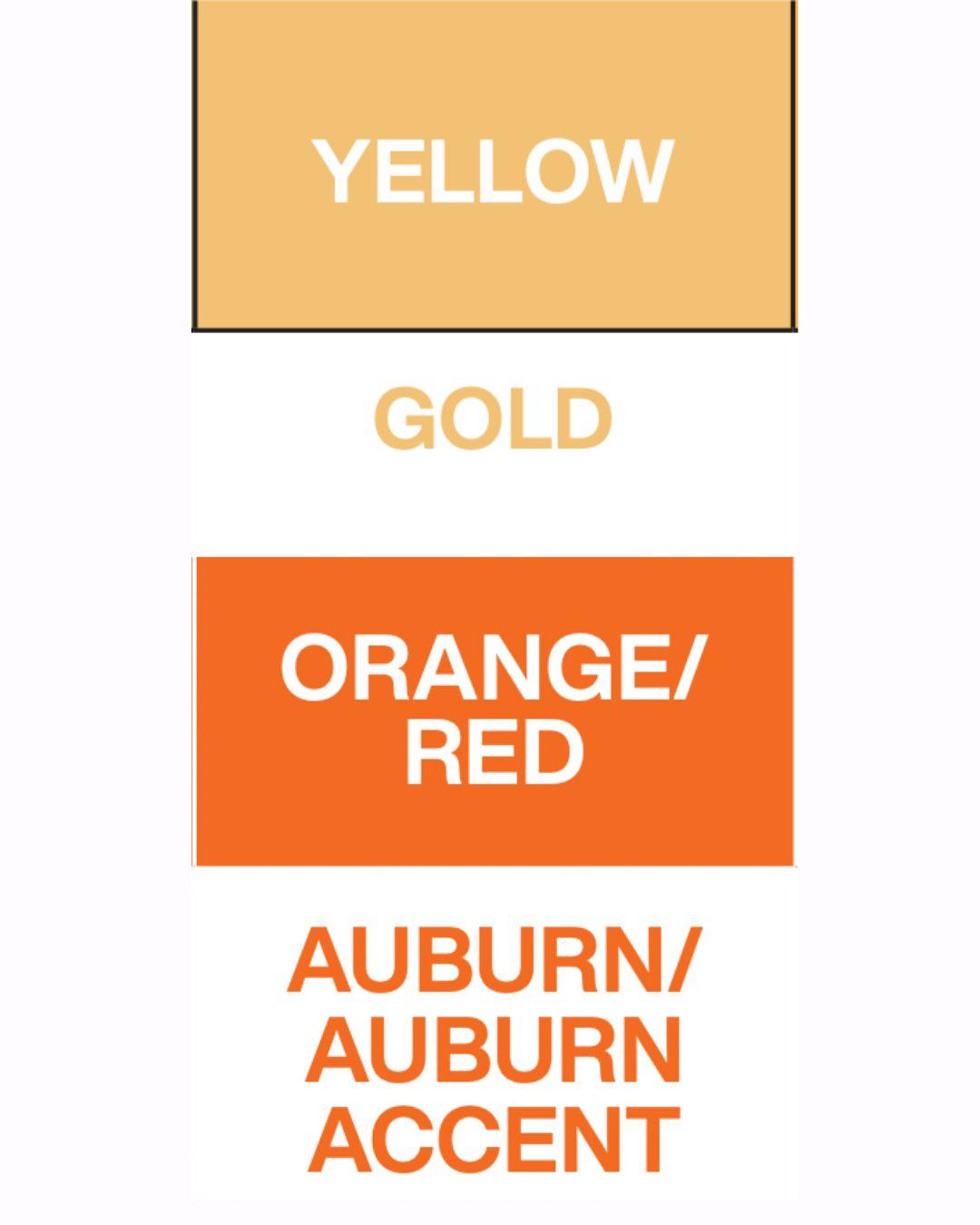 Redken Shades EQ Gold and Auburn Accent color families showing warm yellow-gold and orange-red tone directions.