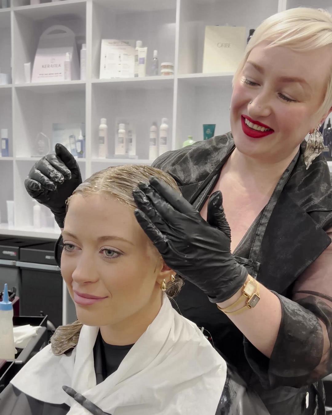 client with color on roots Photo courtesy of Krysten-Ashley Garrod (@kahairstylist)