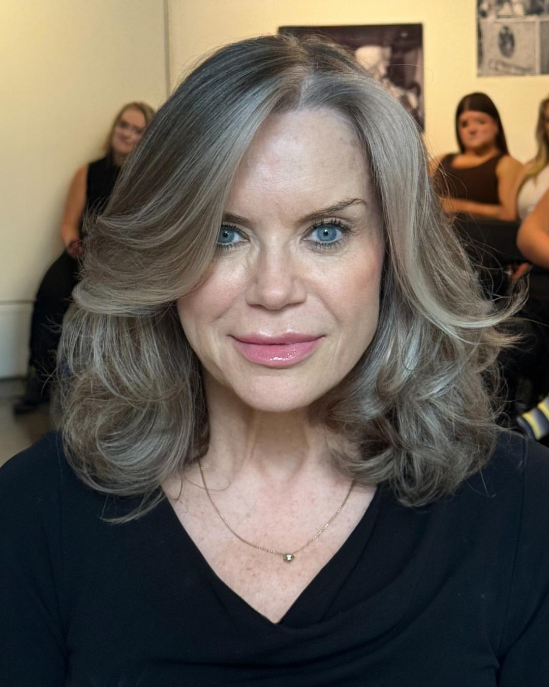finished look bob with gray blended and a blowout Photo courtesy of Kaine Vakai (@kainevakaihair)