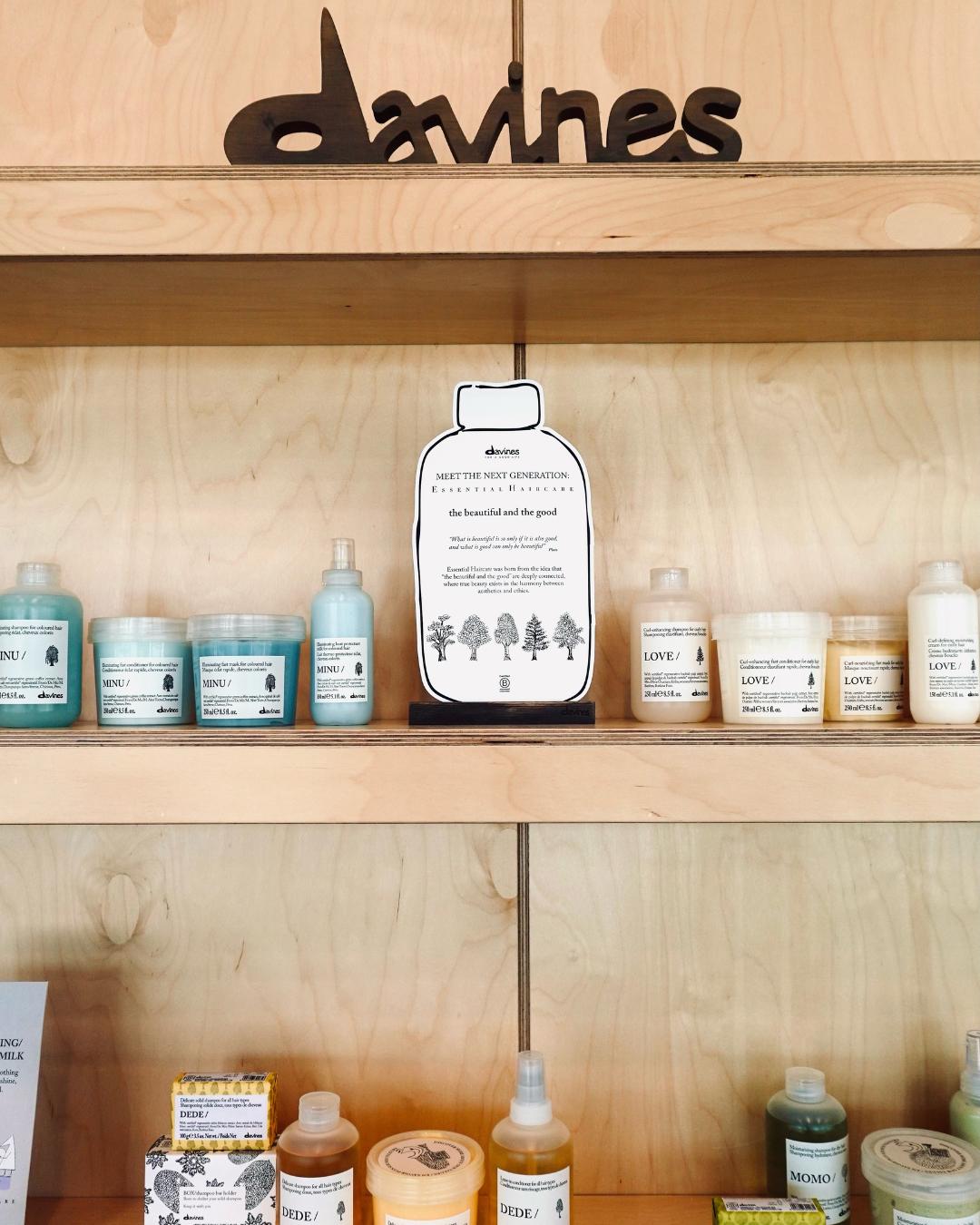the essential haircare line on a shelf Photo courtesy of Davines