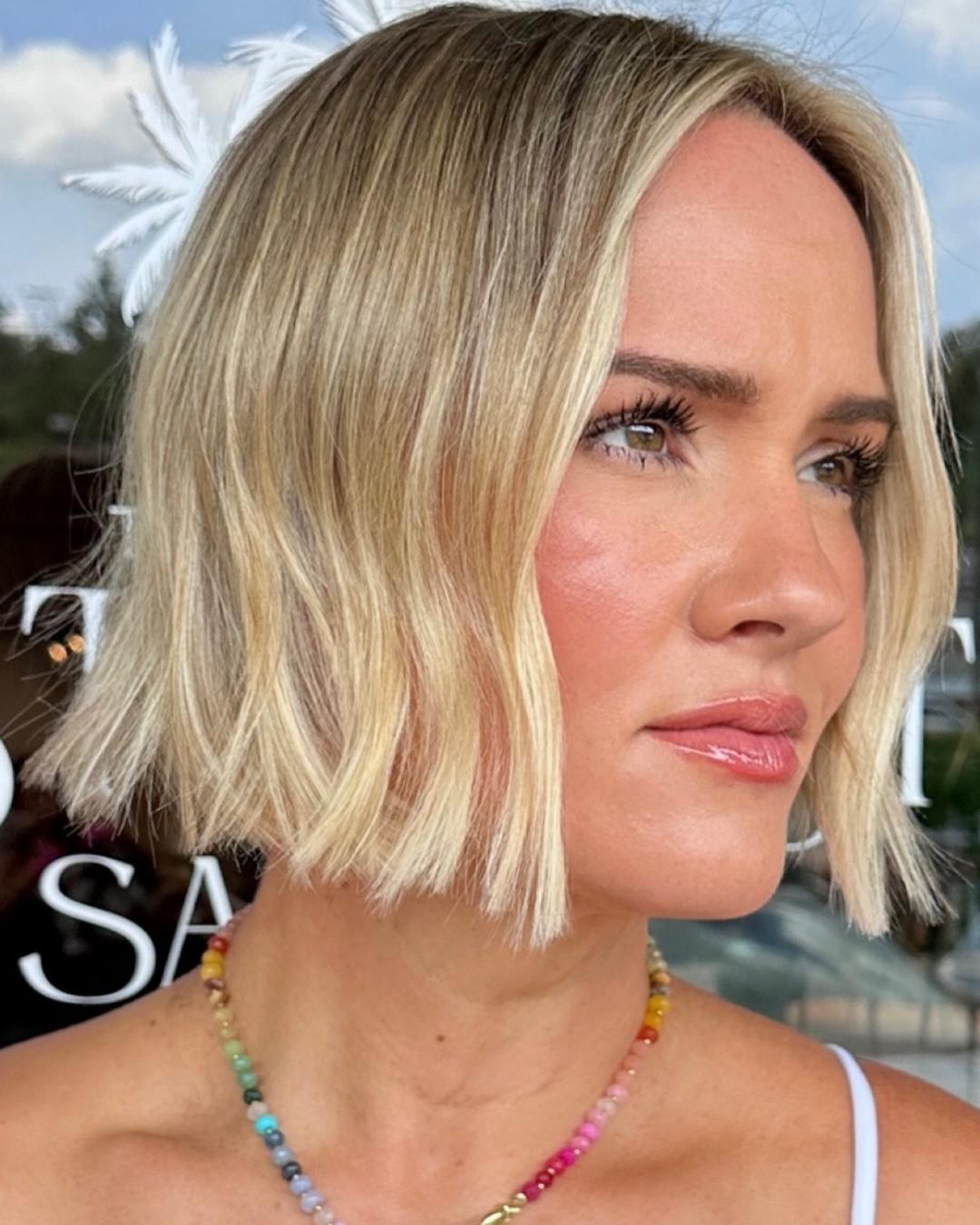 blonde bob with soft bends Photo Credit Instagram via @hair.by.liria