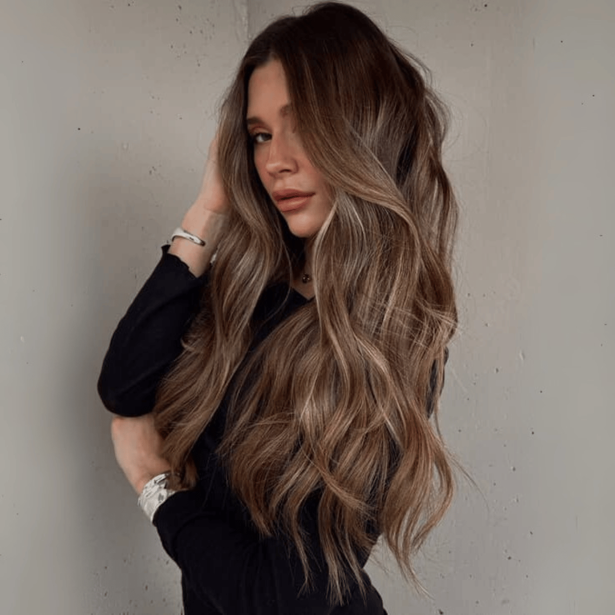 glossy nude latte brunette