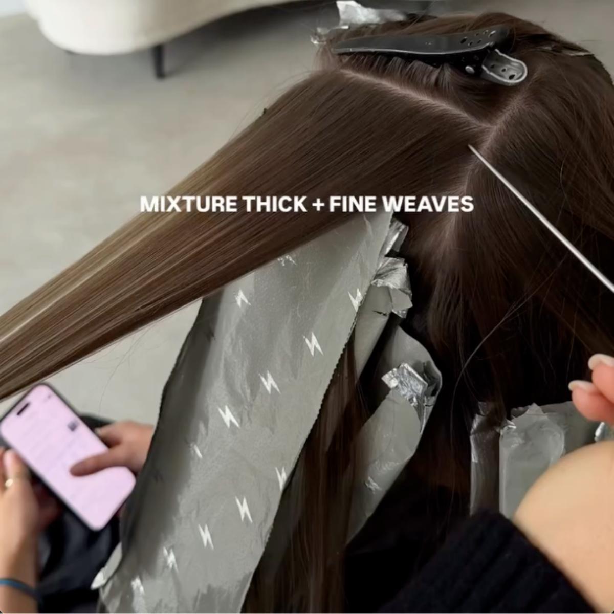 brown butter blonde hair mixture thick and fine weavesPhoto Credit Instagram via @taya.hair
