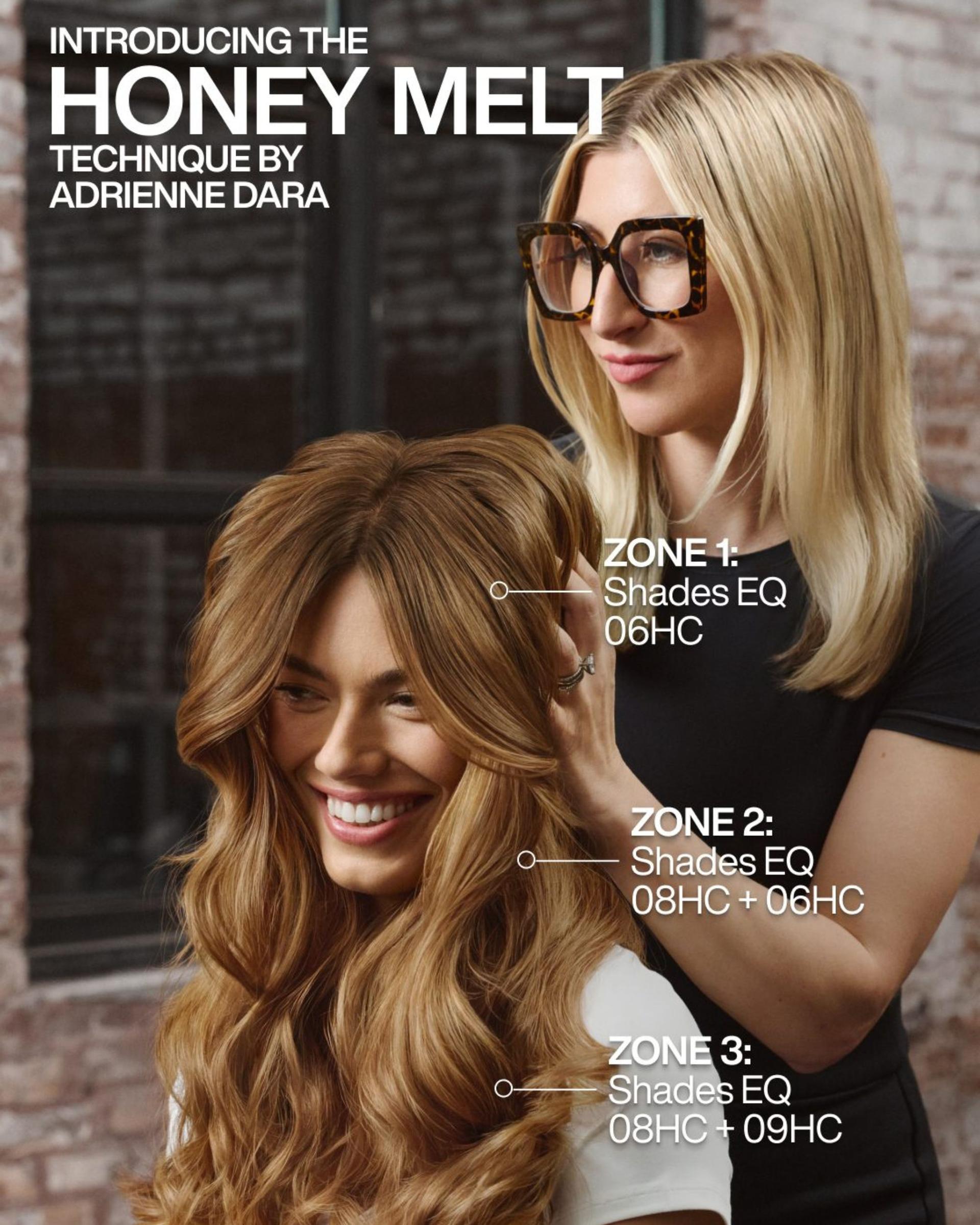 Redken Global Artistic Ambassador Adrienne Dara demonstrates the Honey Melt technique using new Shades EQ Honey Copper formulas with a dimensional honey blonde result.