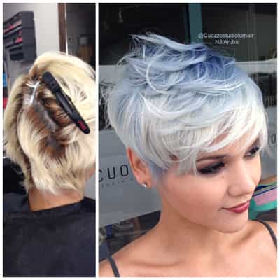 Blue Sky Pixie:Rooted Blonde Before And After