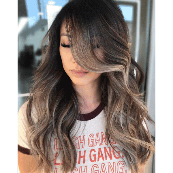 brunette, ash tone, foilayage, natural color,