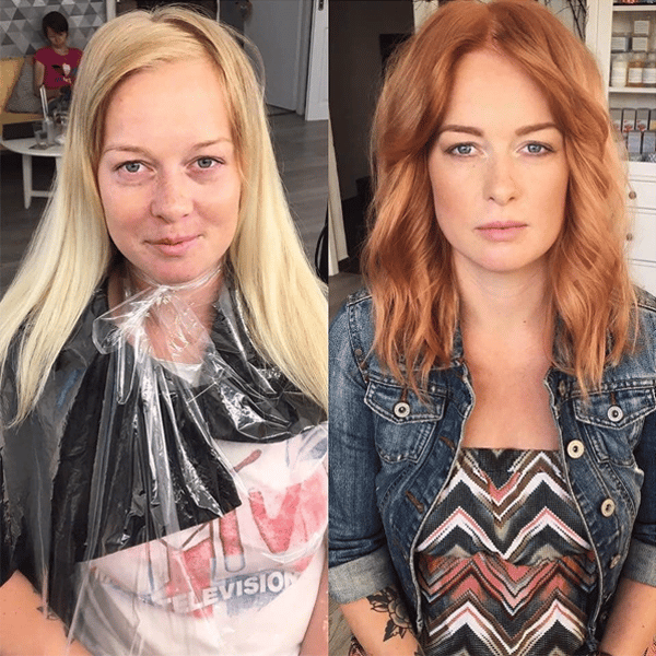 Transformation Instagram @studio_marteena Davines Copper Gold Transformation Formulas Application Steps