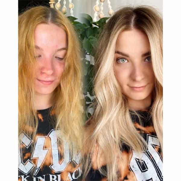 Transformation Brassy To Rooty Blonde Formula How To Jamie Park @hairbyjpark Alfaparf Milano Redken Olaplex