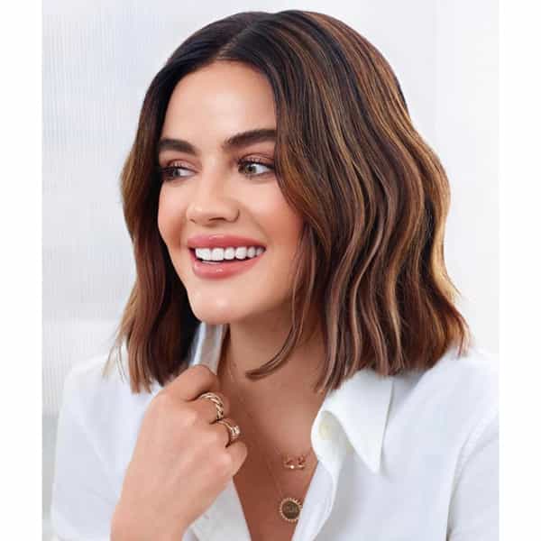 lucy hale brunette dimensional color formulas how to @PAINTEDHAIR @BRIANACISNEROS wella professionals shinefinity color glaze brunette bob how to