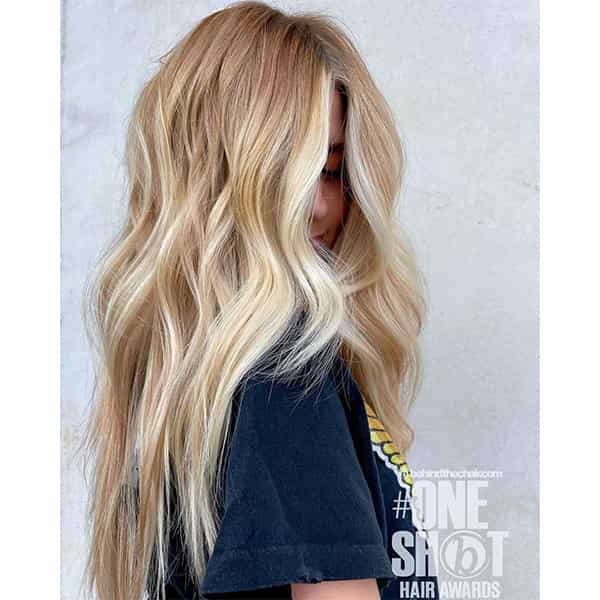 Warm ginger with bright blonde ribbons hair color formula by Lo Davis @lo_davishair using Davines