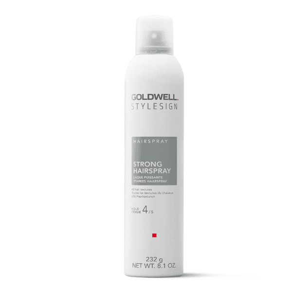 Goldwell StyleSign Strong Hairspray on display in a white bottle.
