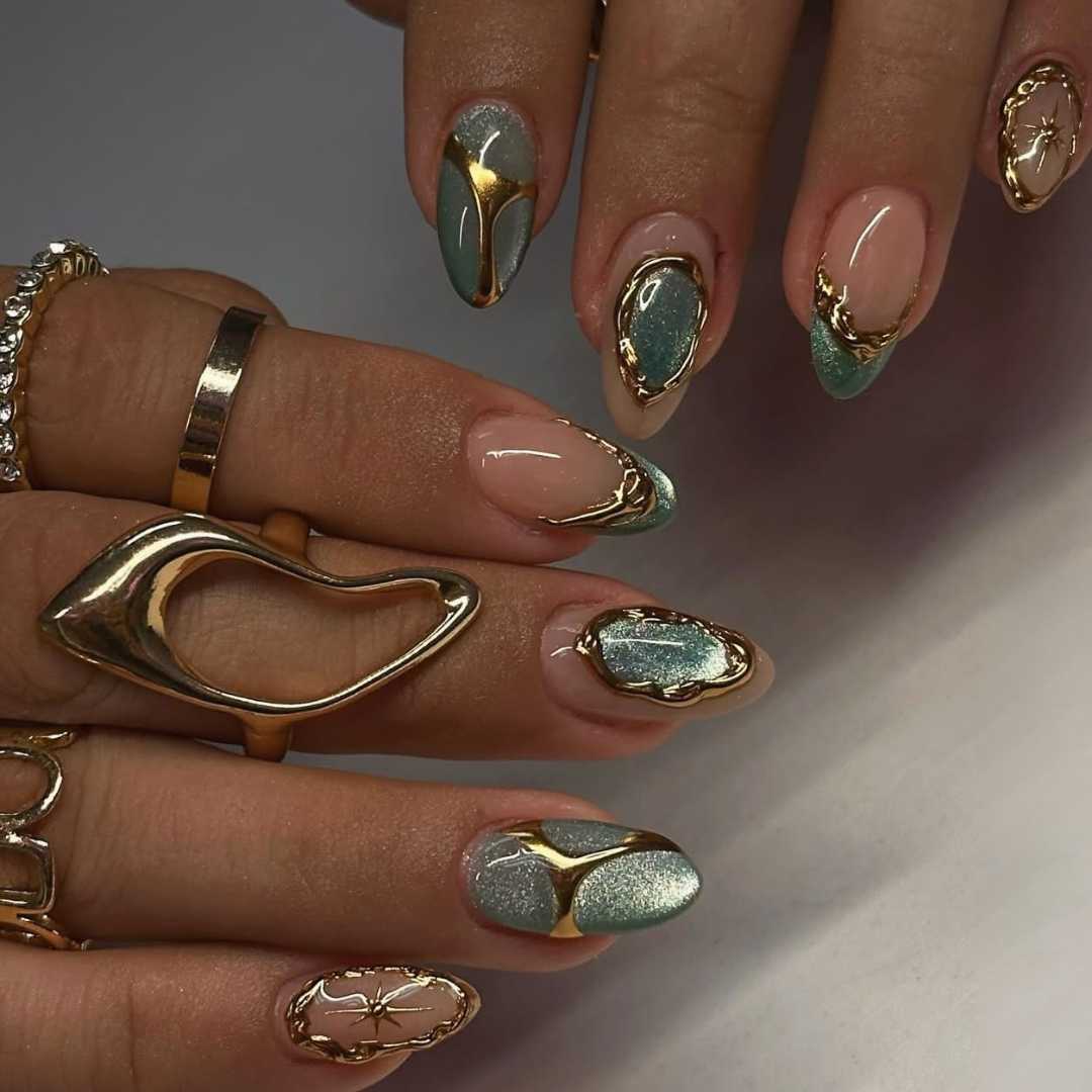 cat eye nails featuring a magnetic shimmer effect