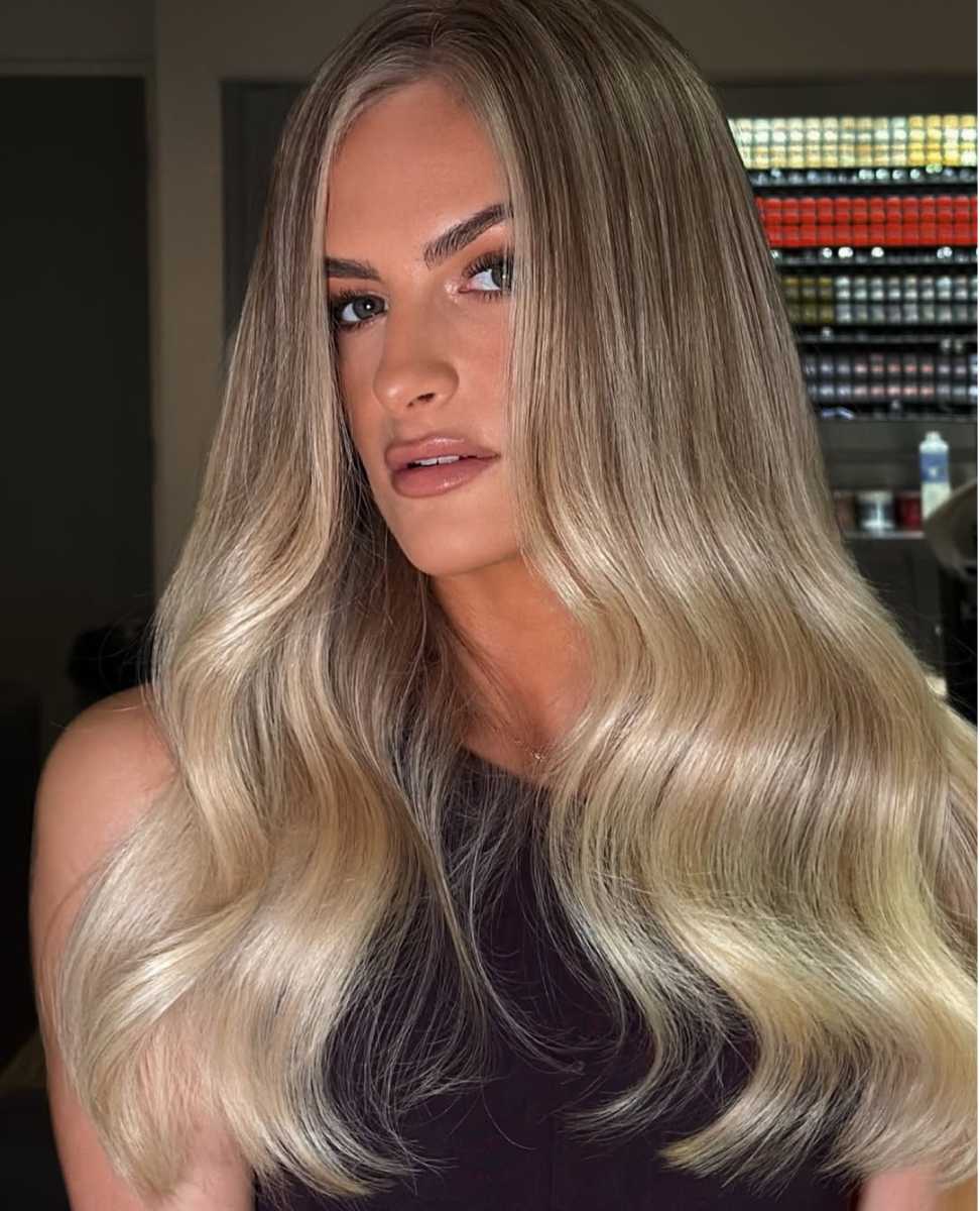 glossy luminous Pearl blonde hair