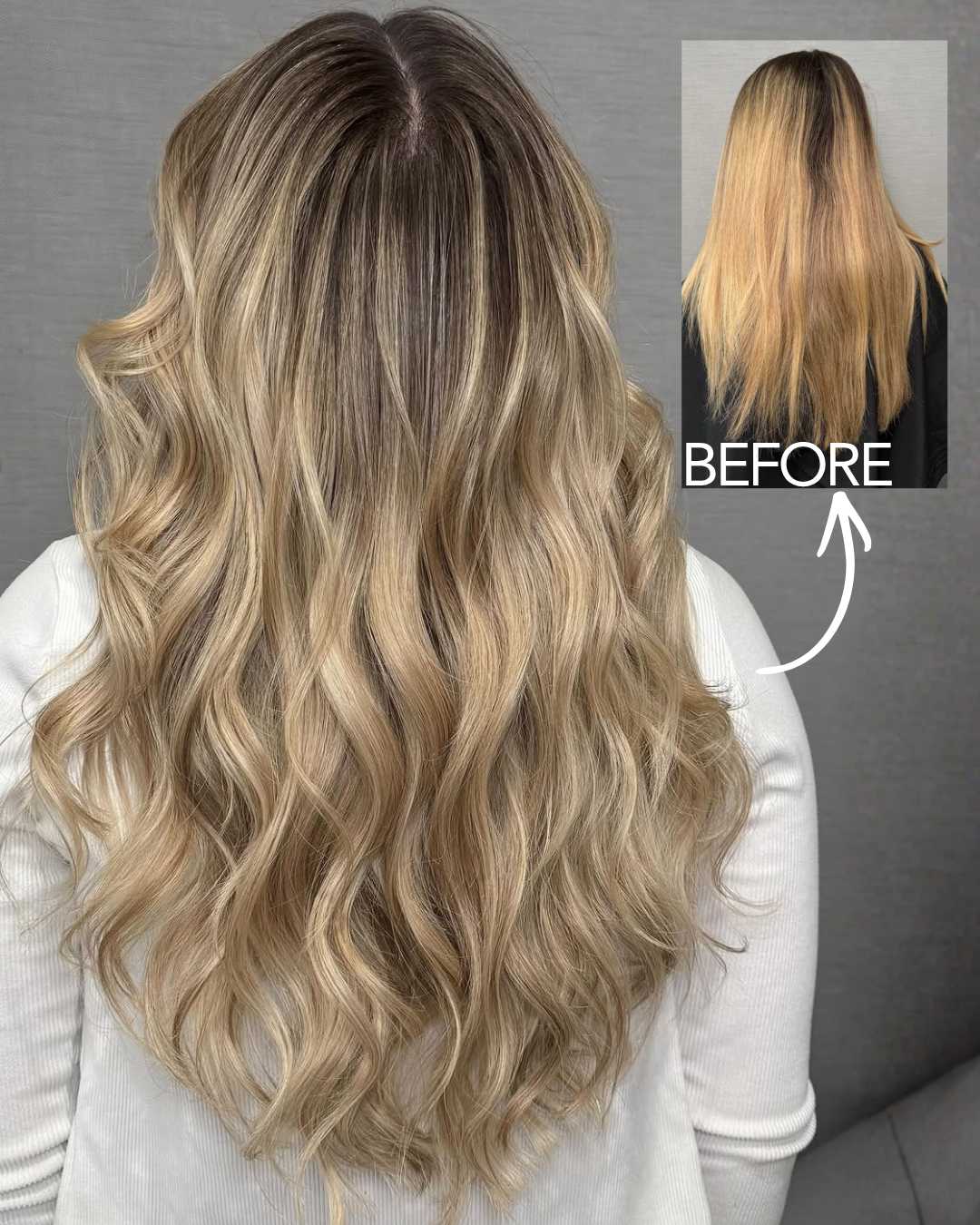 before with long regrowth and dark roots with after Photo courtesy of ULTA Beauty