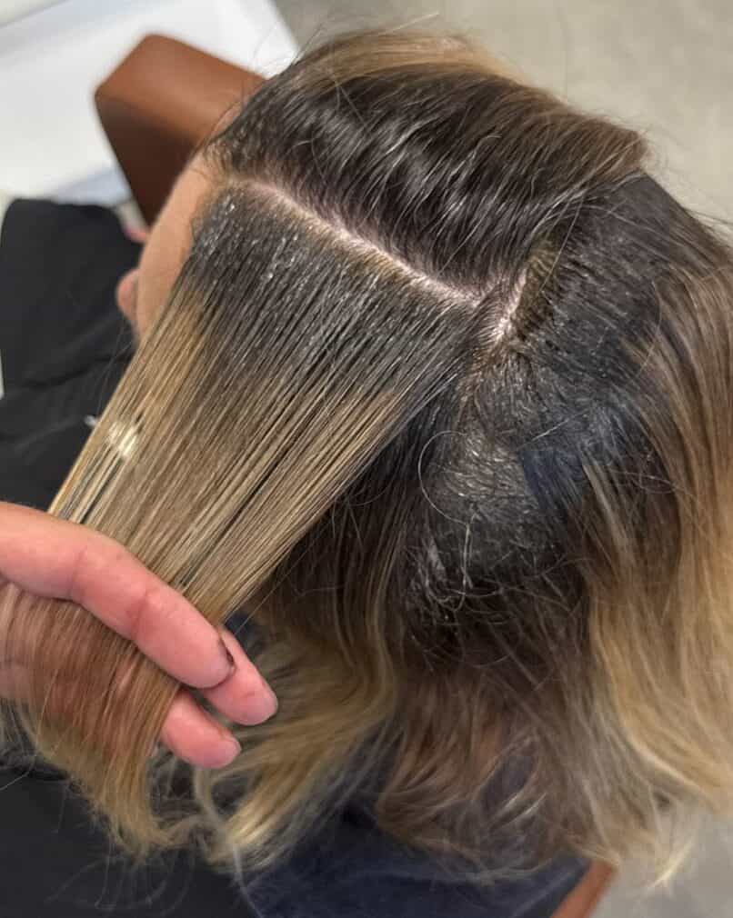 Close-up of a clean section showing TRUSS Fast Color applied at the root and gray regrowth area.