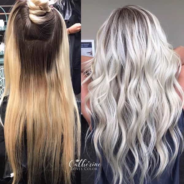 Icy Platinum Haircolor Before and After Using Moroccanoil's New Color Complete Line!