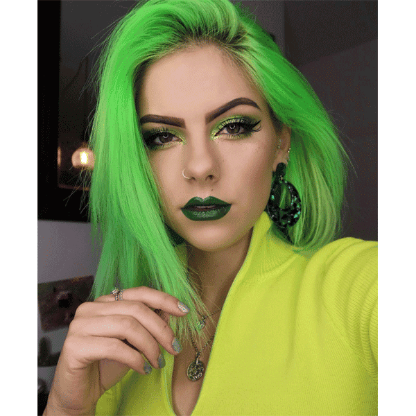 green hair, neon hair, short hair