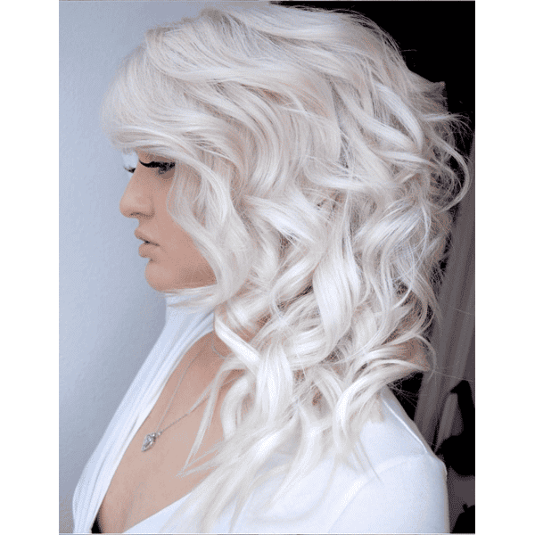 platinum hair, curls, white hair, blonde