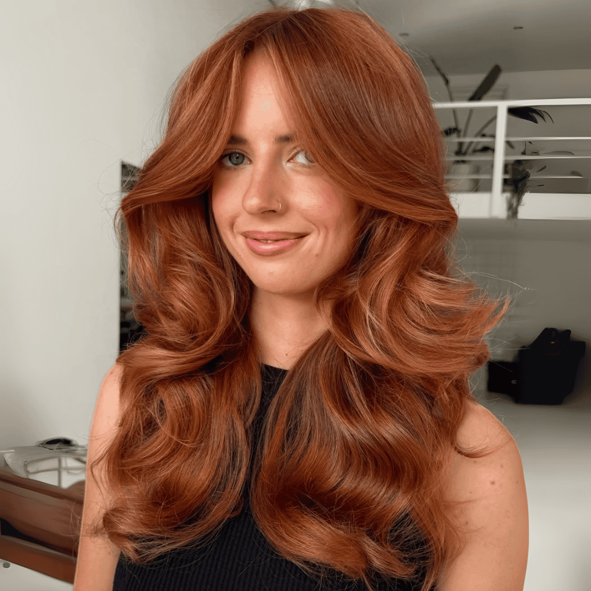copper curls glossy girl smiling