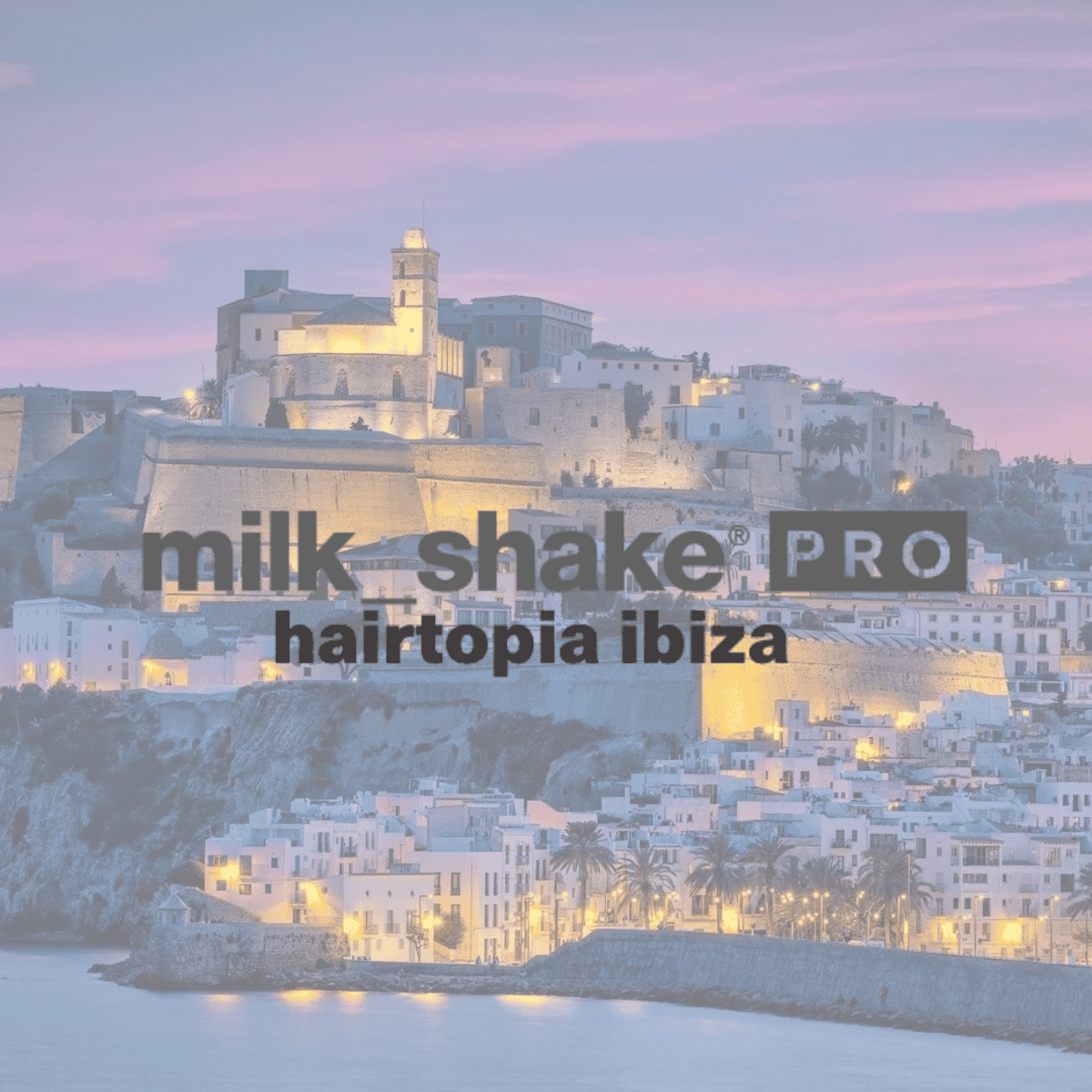 ibiza background with a milk_shake PRO logo overlay