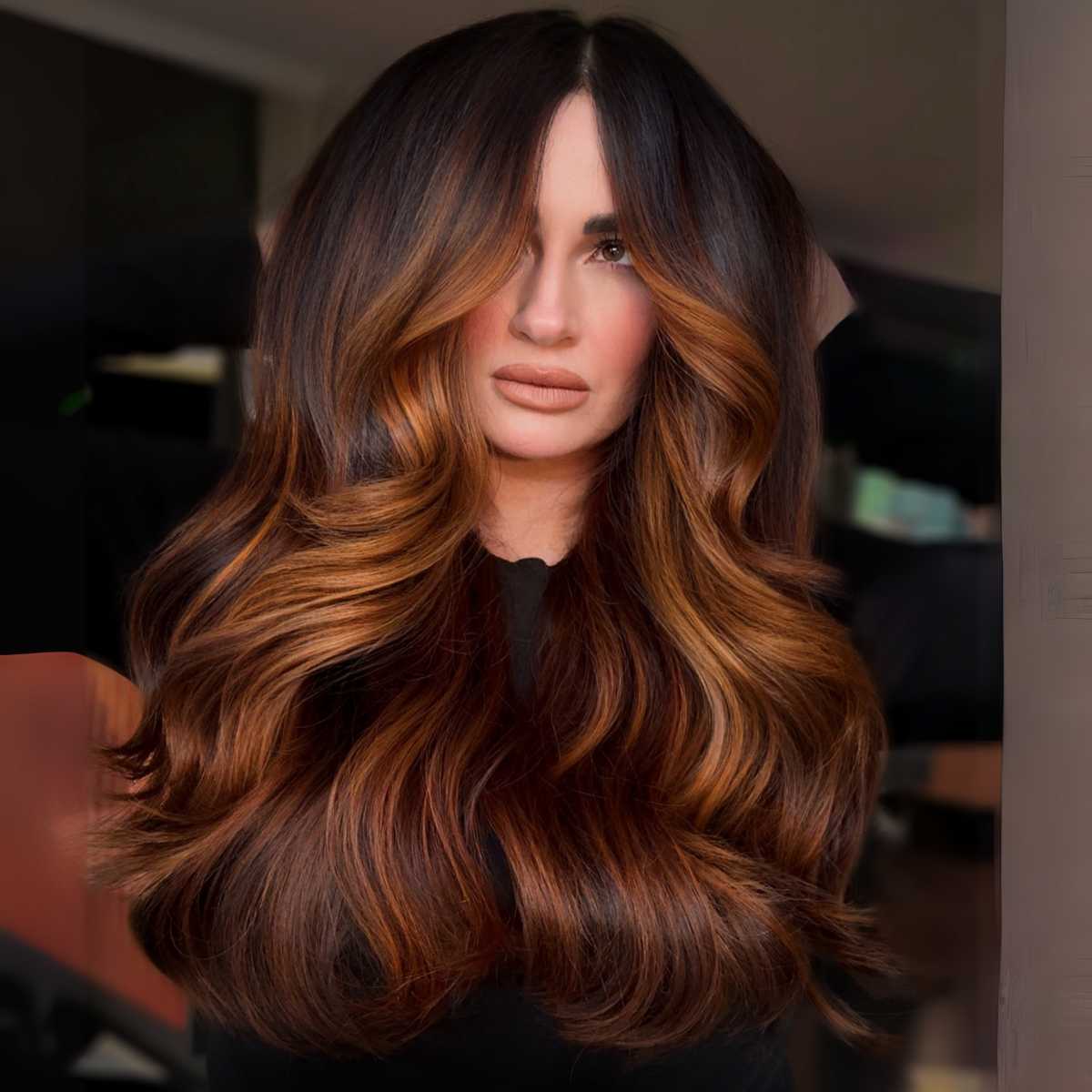 copper balayage on long hair