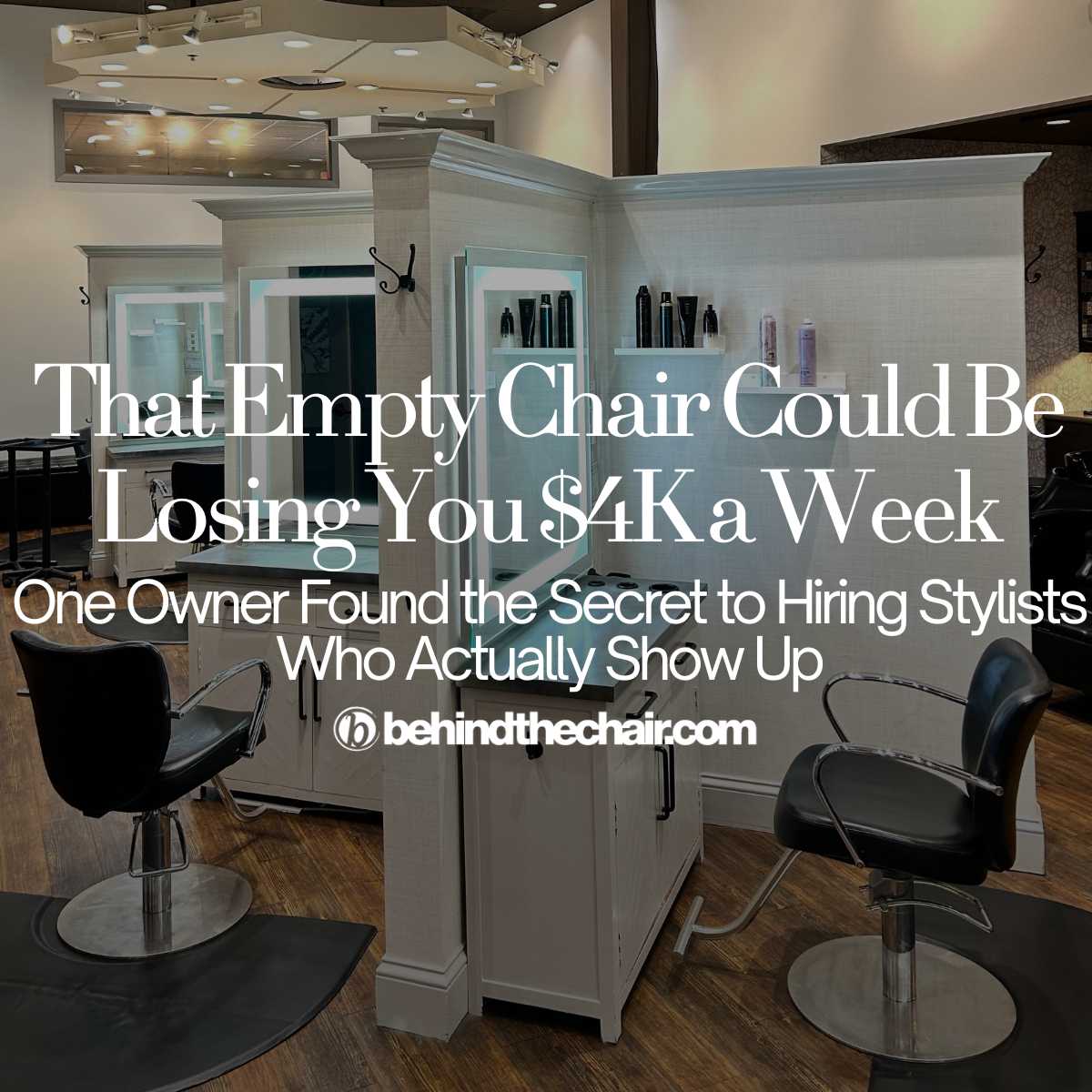 a salon background with the text A new way to hire stylists