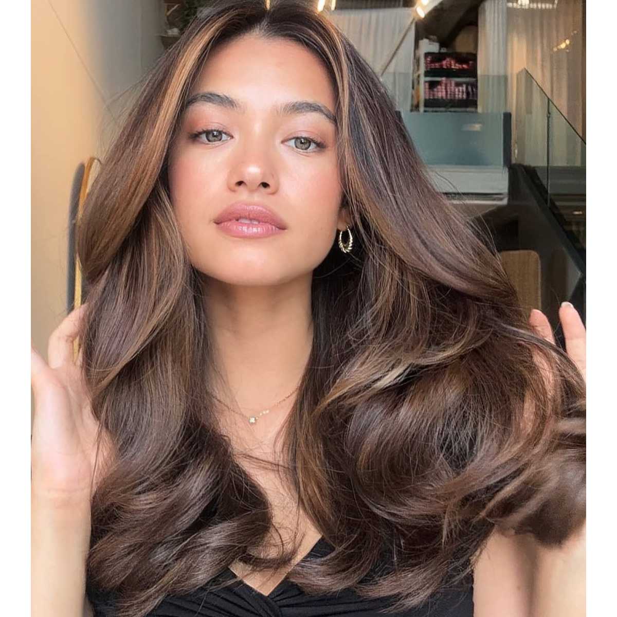 medium length hair no bleach balayage with a blowout