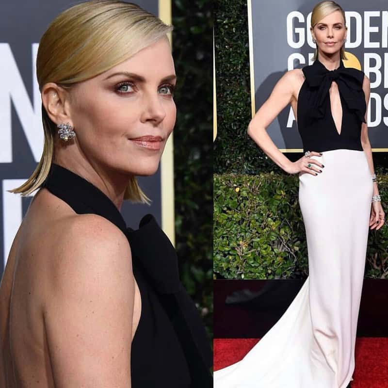 charlize theron dress golden globes Theron's Side-Swept Satin Lob refresh-sep2025