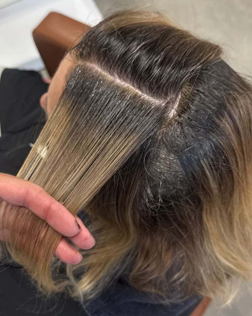 Close-up of a clean section showing TRUSS Fast Color applied at the root and gray regrowth area.