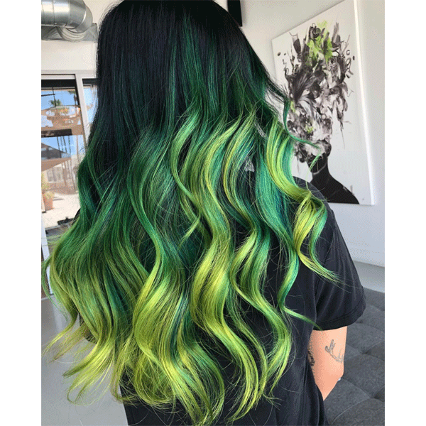 long hair, green hair