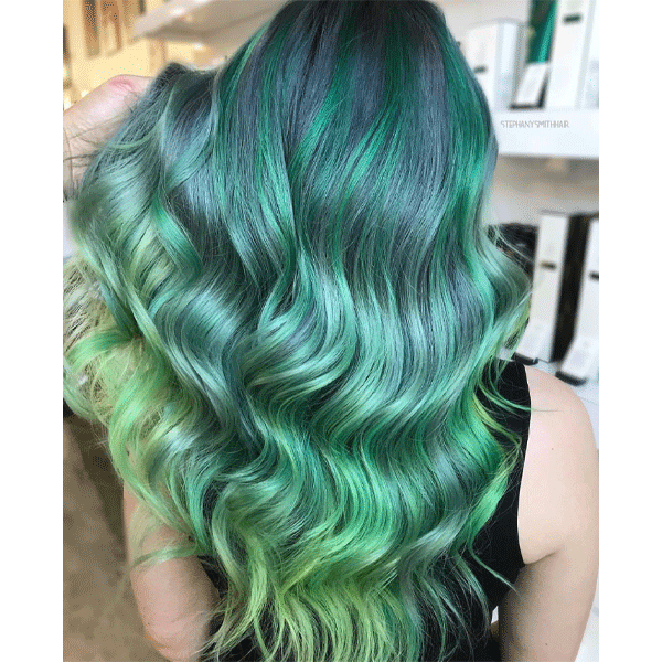 long hair, curls, green hair