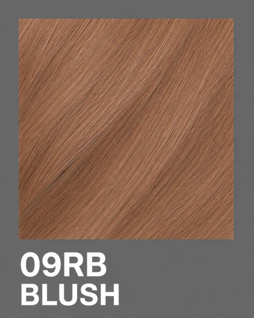 Redken Shades EQ Gloss 09RB Blush swatch featuring a rosy beige blonde hair color.